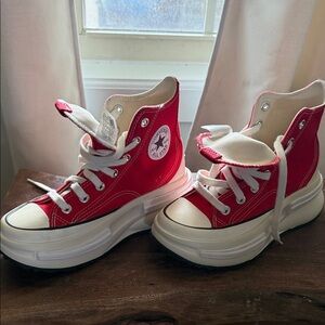 Converse Kids Red High-Top Platform Canvas Sneakers with White Sole